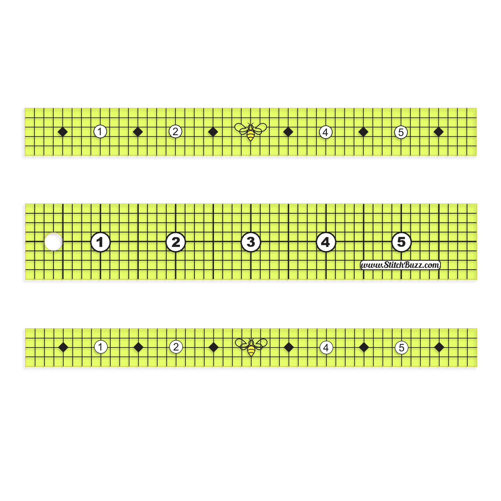 Three 6 inch rulers in 3 sizes, 1 in, 5/8th and 1/2 inch seam allowances, sewing for beginner's ruler, pattern, sewing supplies, pattern