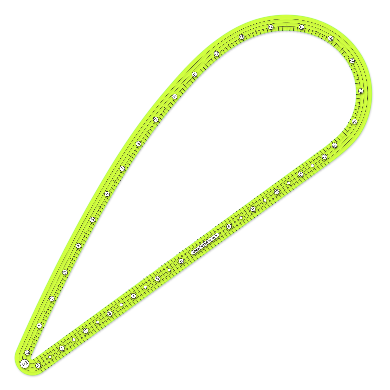 half inch seam allowance large transparent green french curve ruler