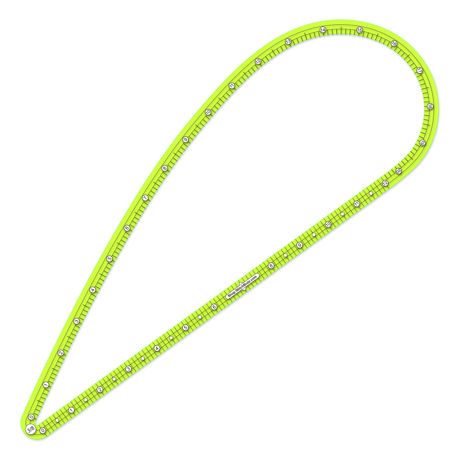 three eigths inch seam allowance large ruler made from neon green transparent acrylic