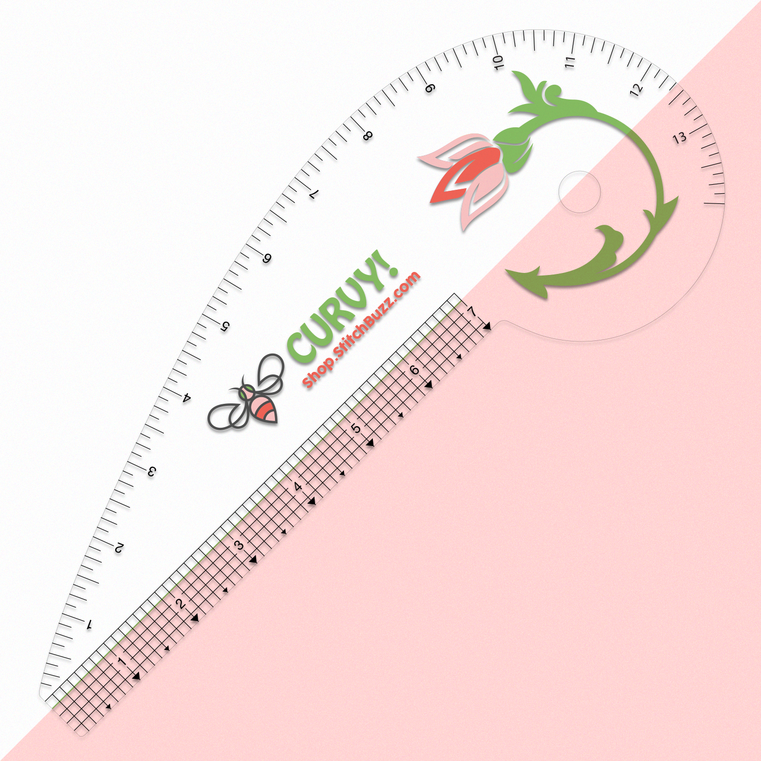 transparent garment sewing ruler with pretty flower and bee