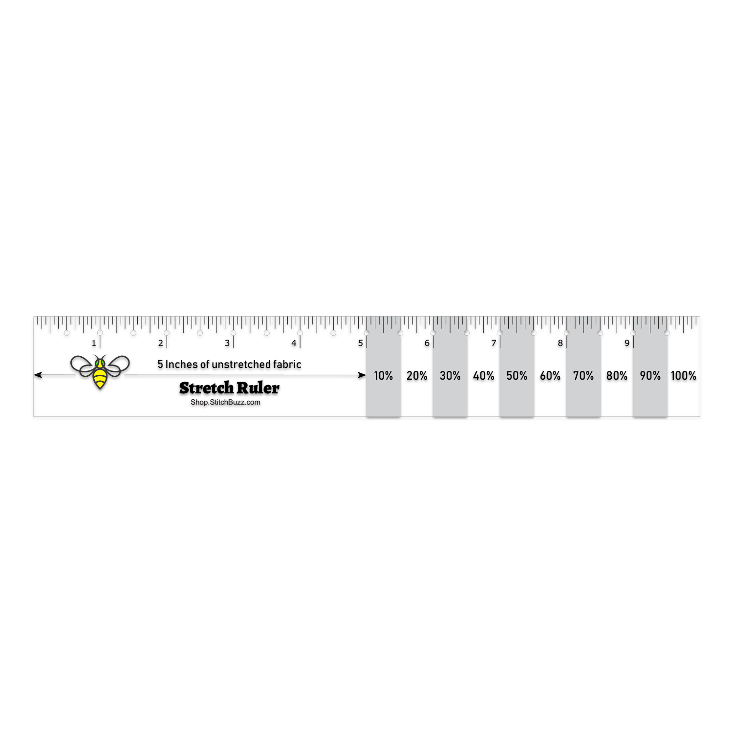 1.5 inch by 10 inch ruler with pencil holes and percentage graphics